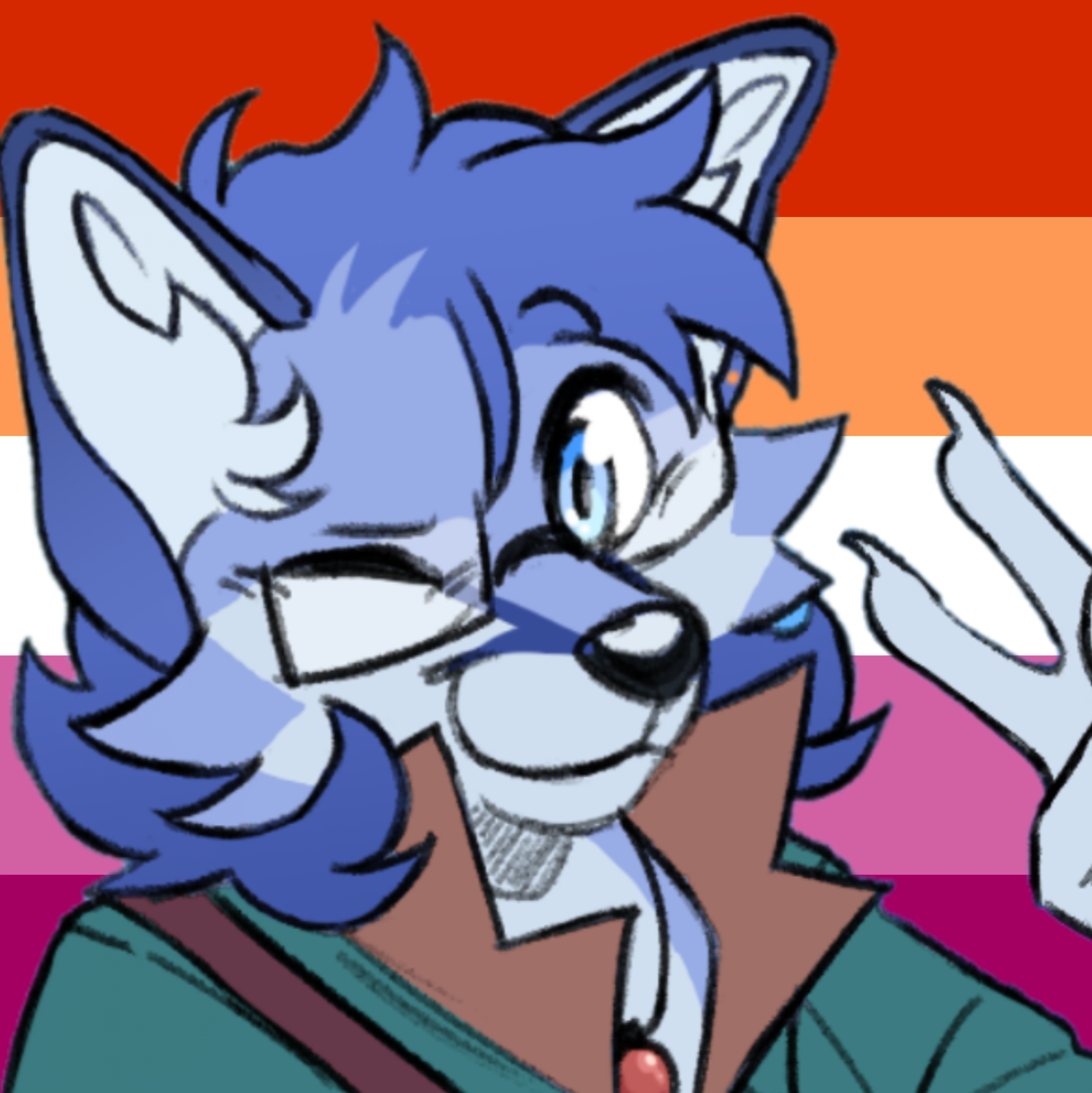 Vel winking in front of the lesbian flag